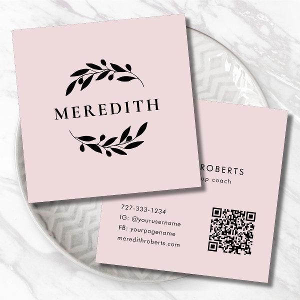Minimalist Botanical QR Code Blush Pink Square