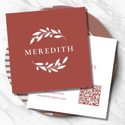 Minimalist Botanical QR Code Terracotta Square