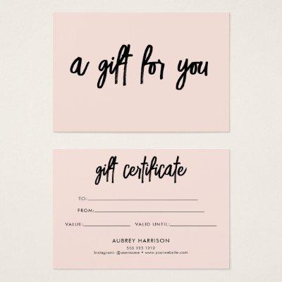 Minimalist BrushScript Blush Pink Gift Certificate