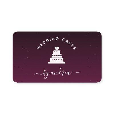 Minimalist Burgundy White Cake Logo Wedding Baker