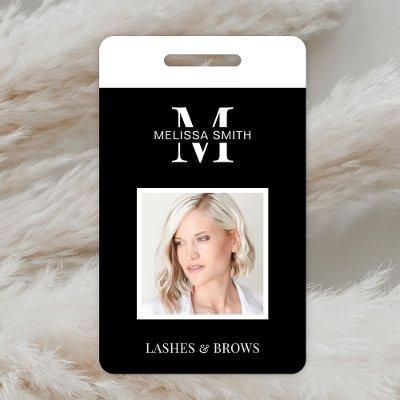 Minimalist Business Monogram Photo Beauty Salon ID Badge