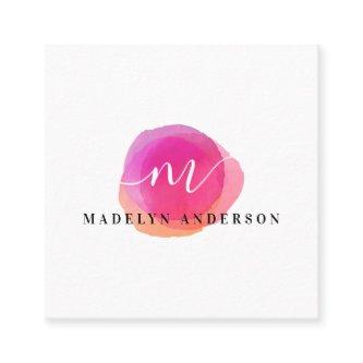 Minimalist colorful pink watercolor white monogram square