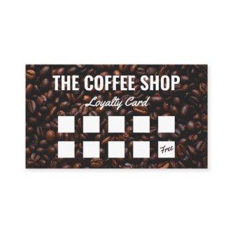 Minimalist dark brown coffee beans coffee shop loyalty card