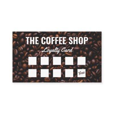 Minimalist dark brown coffee beans coffee shop loyalty card