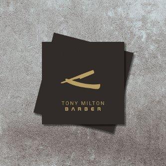 Minimalist Elegant Dark Faux Gold Razor Barber Square