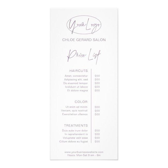 Minimalist Elegant Lavender Fog Modern Price List Rack Card