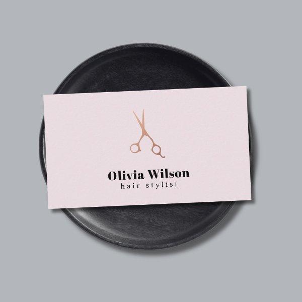 Minimalist Elegant Light Rose Gold Scissors Hair