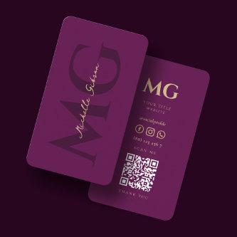 Minimalist Elegant Monogram Dark Purple QR
