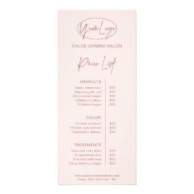 Minimalist Elegant Pink Modern Price List Rack Card