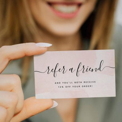Minimalist Flair | Blush Watercolor and Script Referral Card