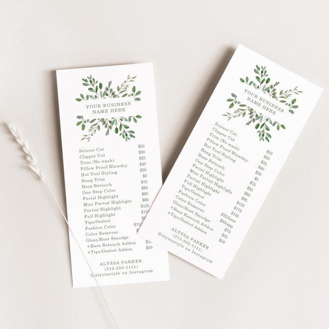 Minimalist Foliage | Salon Price List Rack Card