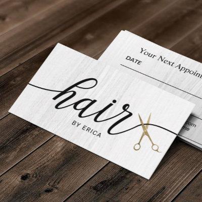 Minimalist Gold Scissor Elegant Typography Hair Appointment Card