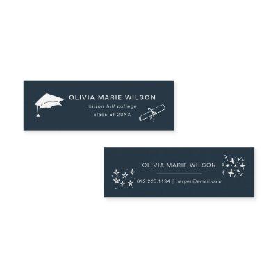 Minimalist Graduation Icon Name Card Navy Blue