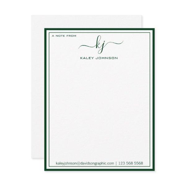 Minimalist Green White From The Desk Of Note Card