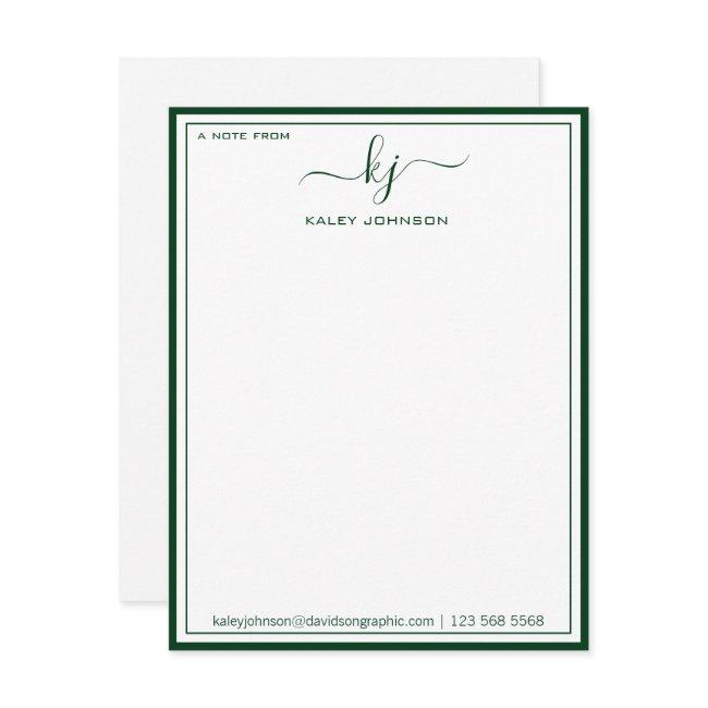 Minimalist Green White From The Desk Of Note Card