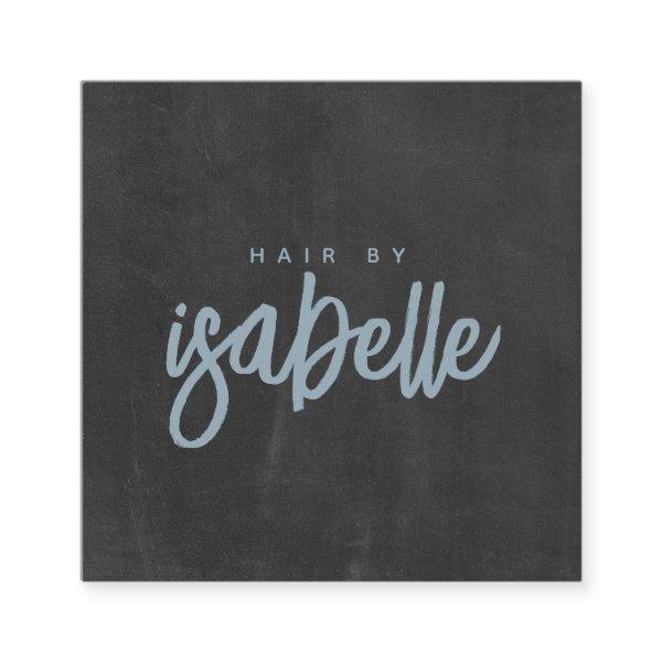 Minimalist Hair Stylist Dusty Blue Script Black Square