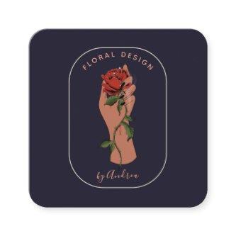 Minimalist Hand Holding Flower Rose Add Your Logo  Square