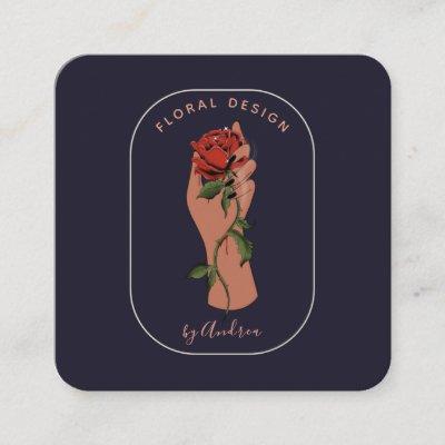Minimalist Hand Holding Flower Rose Add Your Logo  Square