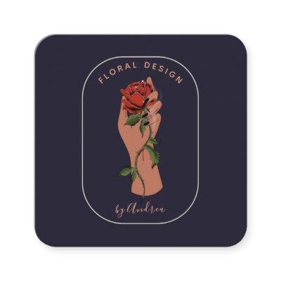 Minimalist Hand Holding Flower Rose Add Your Logo  Square