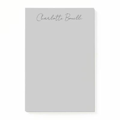 Minimalist Handwritten Script Name Grey Post-it Notes