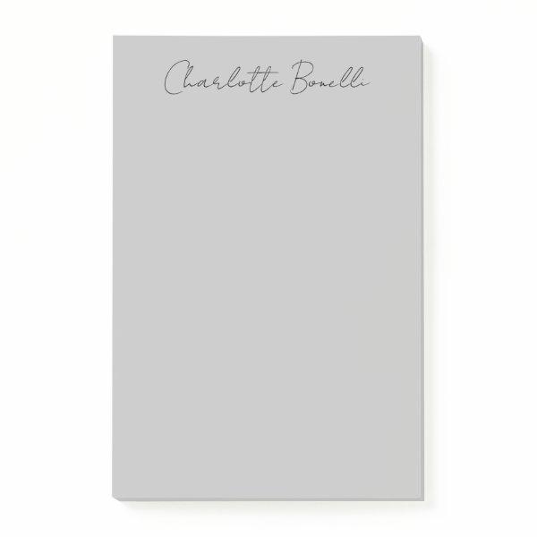 Minimalist Handwritten Script Name Grey Post-it Notes