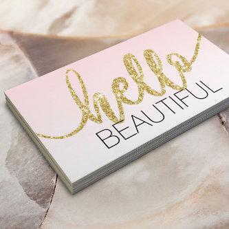 Minimalist Hello Beautiful Blush Pink Gold Script