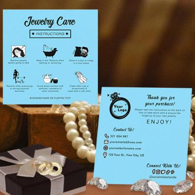 Minimalist Jewelry Care Guide Light Blue Add Logo Enclosure Card
