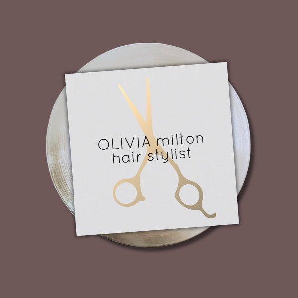 Minimalist Light Grey Faux Gold Scissors Hair Square