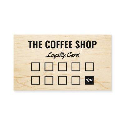 Minimalist light wood grain rustic coffee shop loyalty card