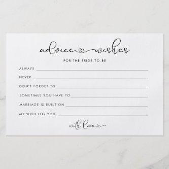 Minimalist love heart advice for the bride cards flyer