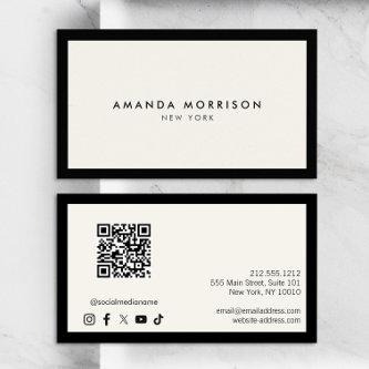 Minimalist Luxury Black/Ivory QR Code Social Media