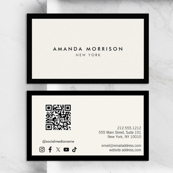 Minimalist Luxury Black/Ivory QR Code Social Media