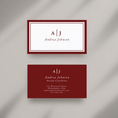 Minimalist Maroon Red Two Border Monogram