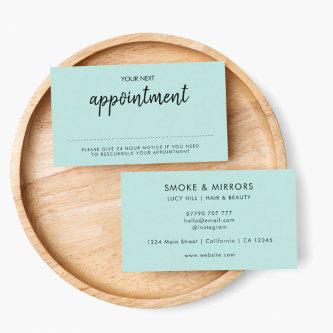Minimalist Mint Green | Modern Salon Reminder Next Appointment Card
