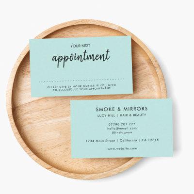 Minimalist Mint Green | Modern Salon Reminder Next Appointment Card