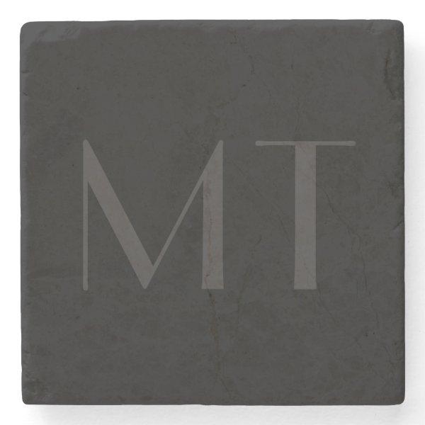 Minimalist Modern Black Gray Elegant Monogram Stone Coaster