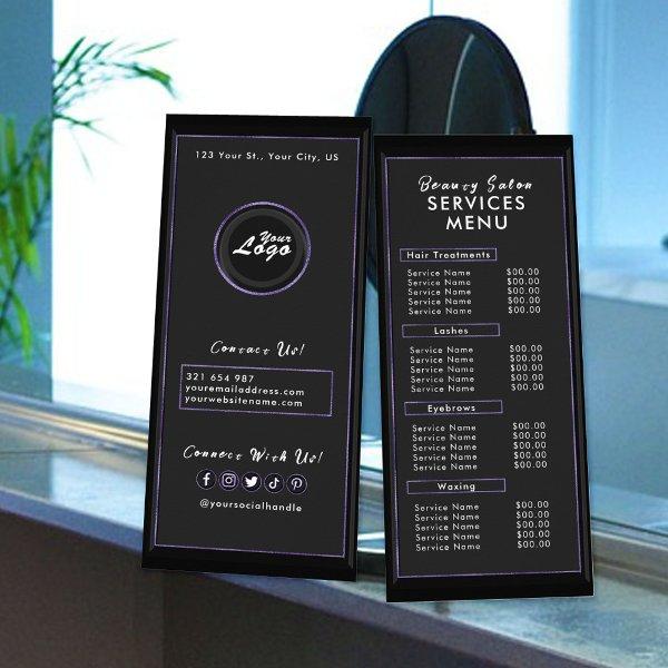Minimalist Modern Black Purple Salon Services Menu