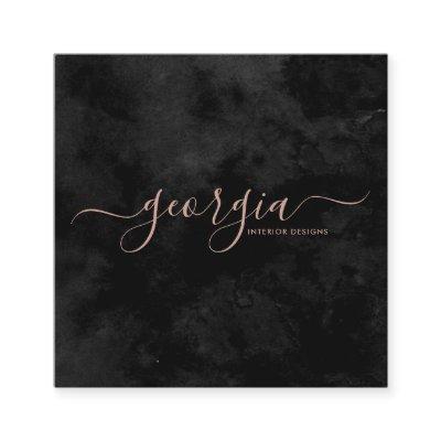 Minimalist Modern Black & Rose Gold Signature Square
