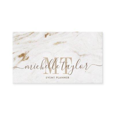 Minimalist modern white marble  gold monogram