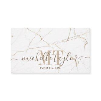 Minimalist modern white marble  gold monogram