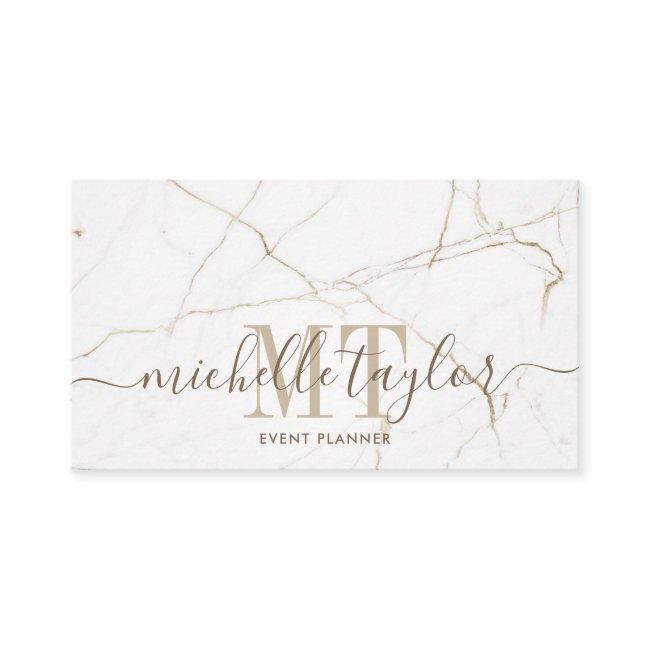 Minimalist modern white marble gold monogram