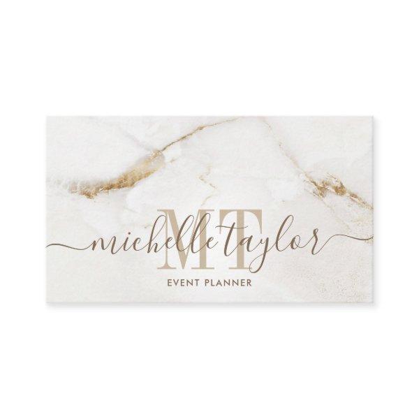 Minimalist modern white marble  gold monogram