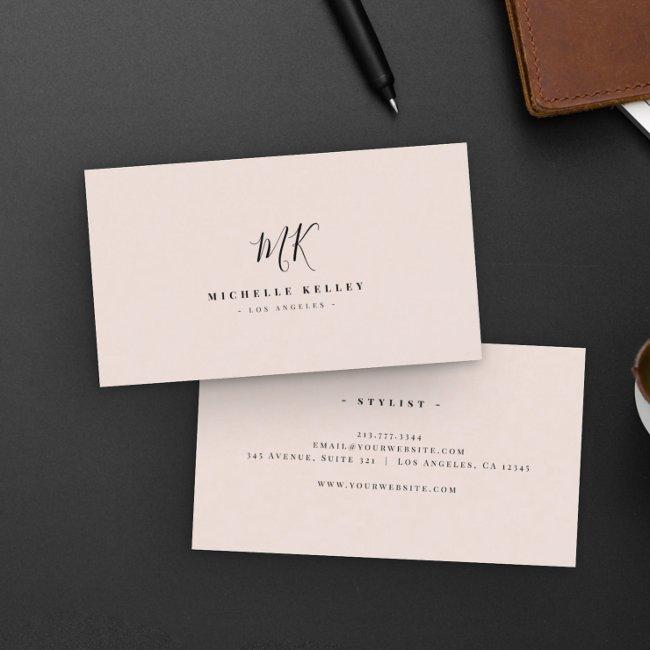 Minimalist Monogram Black Blush Elegant Script