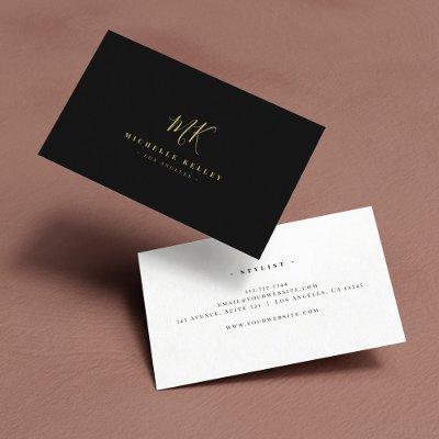 Minimalist Monogram Black Gold Elegant Script