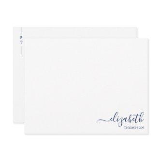 Minimalist Monogram Navy Blue Simple  Note Card