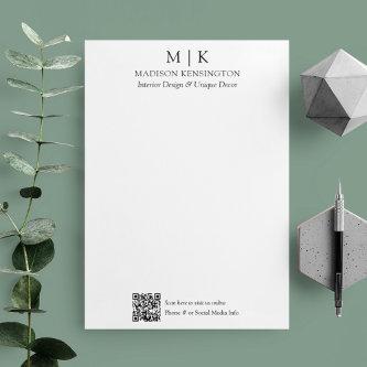 Minimalist Monogram or Add Logo Business QR Code Letterhead