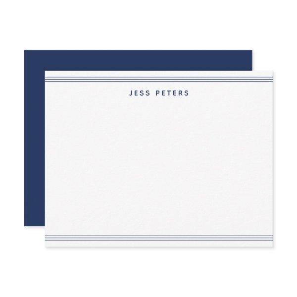 Minimalist Monogram Two Borders Navy Blue Note Card