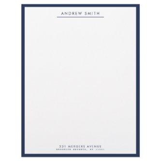 Minimalist Navy Blue Simple Line Name Address Letterhead
