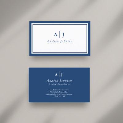 Minimalist Navy Blue Two Border Monogram