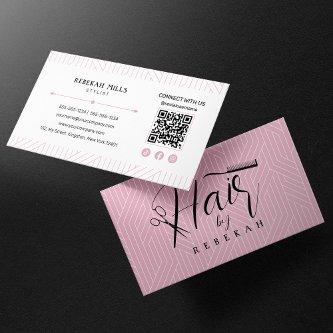 Minimalist Pink White Pattern Hairstylist QR Code